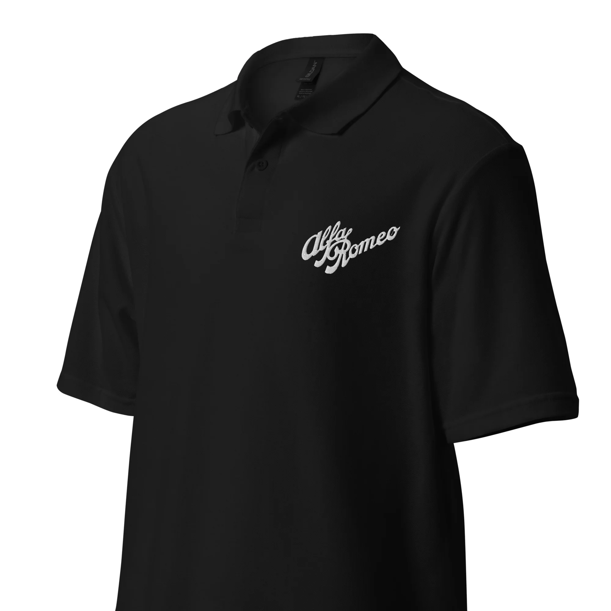 Alfa Romeo Vintage Polo Shirt 2 Alfa Romeo Vintage Polo Shirt in Black, front left view