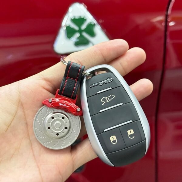 Alfa Romeo 3D Metal Brake Disc Keychain - Premium Leather Alfisti Badge for Giulia, Stelvio & Tonale