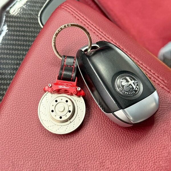 Alfa Romeo 3D Metal Brake Disc Keychain - Premium Leather Alfisti Badge for Giulia, Stelvio & Tonale
